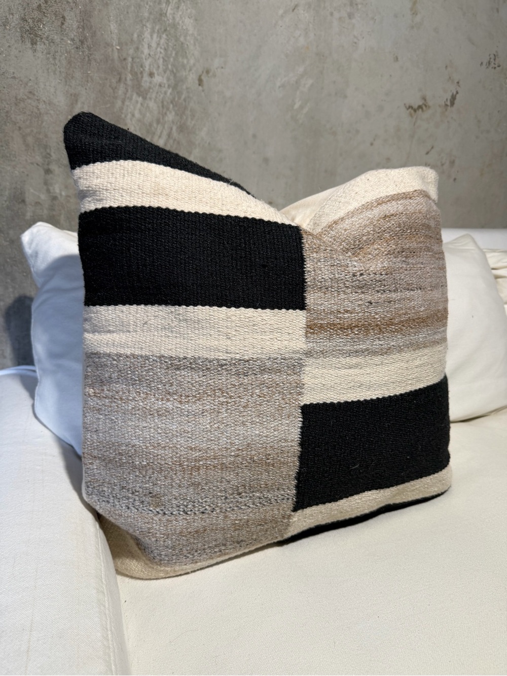 Threshold Black and Cream Striped Block Accent Pillow